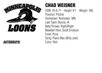 1994 Minneapolis Loons #NNO Chad Weisner Back