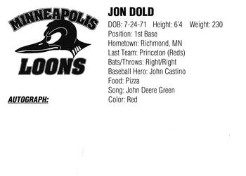 1994 Minneapolis Loons #NNO Jon Dold Back