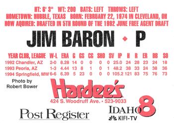 1995 Idaho Falls Braves #NNO Jim Baron Back