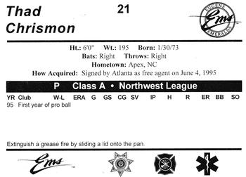 1995 Eugene Emeralds #21 Thad Chrismon Back