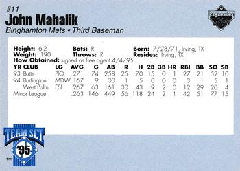 1995 Binghamton Mets #NNO John Mahalik Back