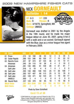 2009 MultiAd New Hampshire Fisher Cats #15 Nick Gorneault Back