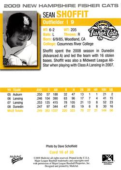 2009 MultiAd New Hampshire Fisher Cats #16 Sean Shoffit Back