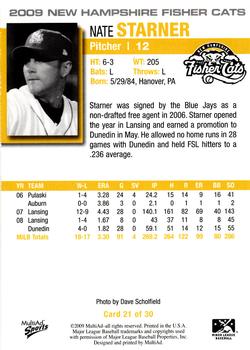 2009 MultiAd New Hampshire Fisher Cats #21 Nate Starner Back