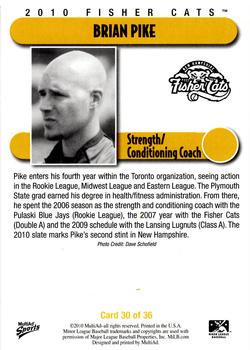 2010 MultiAd New Hampshire Fisher Cats #30 Brian Pike Back