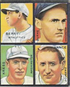 1985 Galasso 1935 Goudey 4-in-1 (reprint) #9 Charlie Berry / Bobby Burke / Red Kress / Dazzy Vance Front