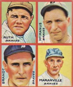 1985 Galasso 1935 Goudey 4-in-1 (reprint) #16 Babe Ruth / Marty McManus / Ed Brandt / Rabbit Maranville Front