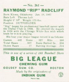 1985 Galasso 1938 Goudey Heads Up (reprint) #261 Rip Radcliff Back