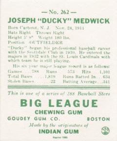 1985 Galasso 1938 Goudey Heads Up (reprint) #262 Joe Medwick Back