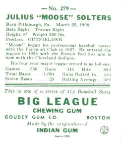 1985 Galasso 1938 Goudey Heads Up (reprint) #279 Moose Solters Back