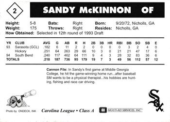 1995 Multi-Ad Prince William Cannons #2 Sandy McKinnon Back
