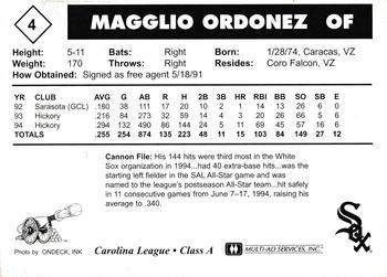 1995 Multi-Ad Prince William Cannons #4 Magglio Ordonez Back