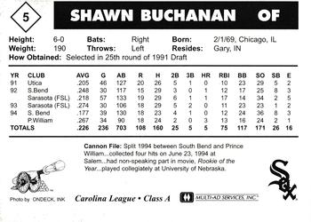 1995 Multi-Ad Prince William Cannons #5 Shawn Buchanan Back