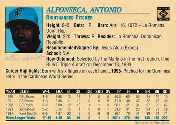 1995 Portland Sea Dogs #NNO Antonio Alfonseca Back