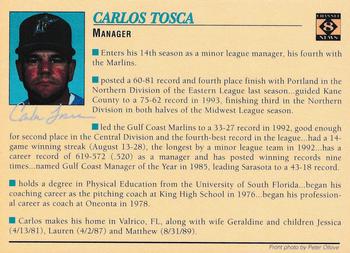 1995 Portland Sea Dogs #NNO Carlos Tosca Back