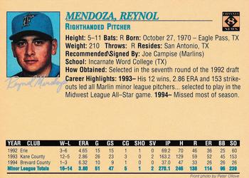 1995 Portland Sea Dogs #NNO Reynol Mendoza Back