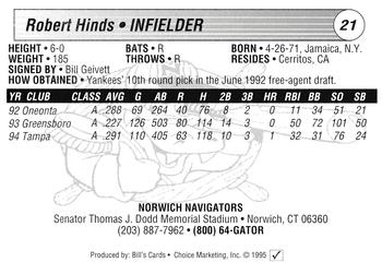 1995 Choice Norwich Navigators #NNO Rob Hinds Back