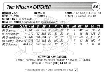 1995 Choice Norwich Navigators #NNO Tom Wilson Back