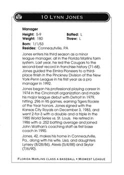 1995 Kane County Cougars #NNO Lynn Jones Back