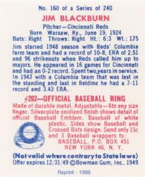 1988 1949 Bowman Reprint #160 Jim Blackburn Back