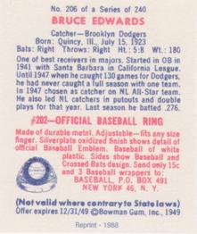 1988 1949 Bowman Reprint #206 Bruce Edwards Back