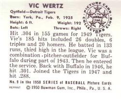 1986 Card Collectors 1950 Bowman (Reprint) #9 Vic Wertz Back