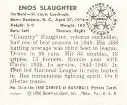 1986 Card Collectors 1950 Bowman (Reprint) #35 Enos Slaughter Back