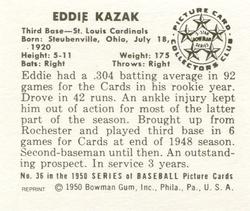 1986 Card Collectors 1950 Bowman (Reprint) #36 Eddie Kazak Back