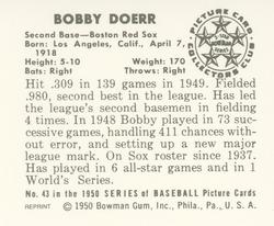 1986 Card Collectors 1950 Bowman (Reprint) #43 Bobby Doerr Back