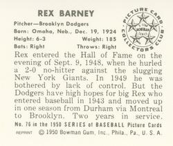 1986 Card Collectors 1950 Bowman (Reprint) #76 Rex Barney Back