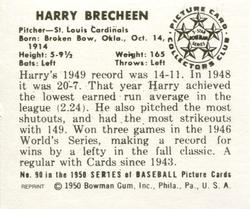 1986 Card Collectors 1950 Bowman (Reprint) #90 Harry Brecheen Back