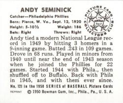1986 Card Collectors 1950 Bowman (Reprint) #121 Andy Seminick Back