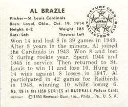 1986 Card Collectors 1950 Bowman (Reprint) #126 Al Brazle Back