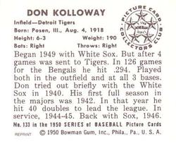 1986 Card Collectors 1950 Bowman (Reprint) #133 Don Kolloway Back