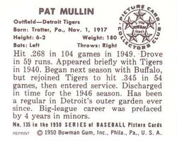 1986 Card Collectors 1950 Bowman (Reprint) #135 Pat Mullin Back