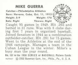 1986 Card Collectors 1950 Bowman (Reprint) #157 Mike Guerra Back