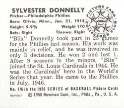1986 Card Collectors 1950 Bowman (Reprint) #176 Sylvester Donnelly Back