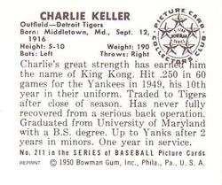 1986 Card Collectors 1950 Bowman (Reprint) #211 Charlie Keller Back