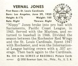 1986 Card Collectors 1950 Bowman (Reprint) #238 Vernal Jones Back