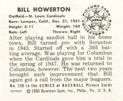 1986 Card Collectors 1950 Bowman (Reprint) #239 Bill Howerton Back