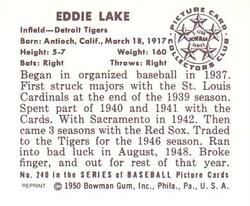 1986 Card Collectors 1950 Bowman (Reprint) #240 Eddie Lake Back