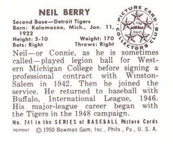 1986 Card Collectors 1950 Bowman (Reprint) #241 Neil Berry Back