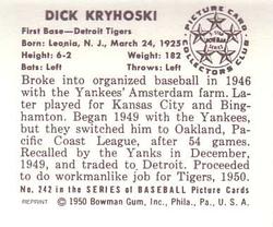 1986 Card Collectors 1950 Bowman (Reprint) #242 Dick Kryhoski Back