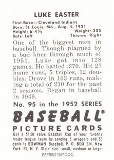 1987 Card Collectors 1952 Bowman Reprint #95 Luke Easter Back