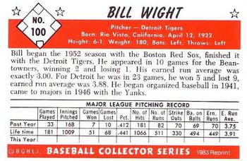 1983 Card Collectors 1953 Bowman Color Reprint #100 Bill Wight Back