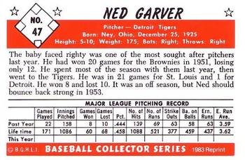 1983 Card Collectors 1953 Bowman Color Reprint #47 Ned Garver Back