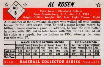 1983 Card Collectors 1953 Bowman Color Reprint #8 Al Rosen Back