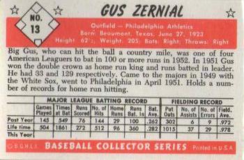1983 Card Collectors 1953 Bowman Color Reprint #13 Gus Zernial Back