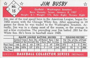 1983 Card Collectors 1953 Bowman Color Reprint #15 Jim Busby Back