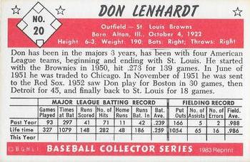 1983 Card Collectors 1953 Bowman Color Reprint #20 Don Lenhardt Back